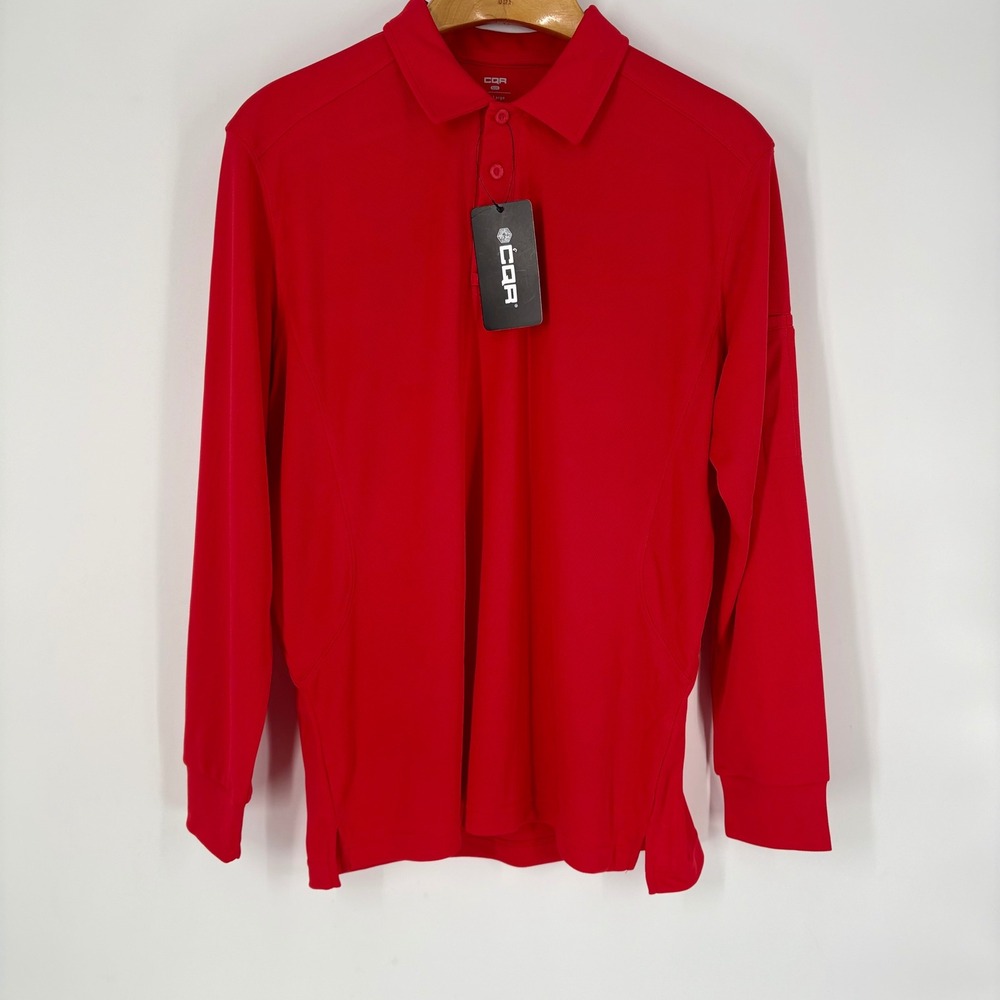 CQR Mens Tactical Performance Polo Shirt Size L Long Sleeve‎ Red Mesh Outdoor